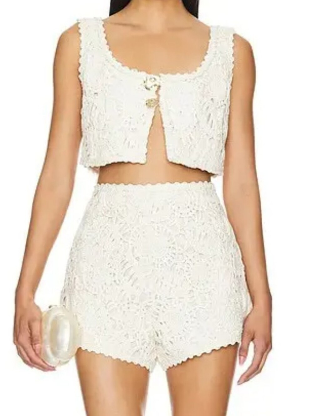 AMUR Cream Crochet High-Waist Shorts
